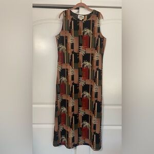 Colon Geometric Leaf Print Sleeveless Dress